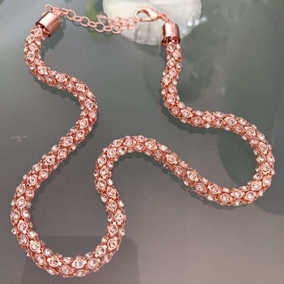 NAPIER Mod/Contemporary Chic Rose Gold Clear CZ Stone Popcorn Chain Necklace - Picture 8 of 8